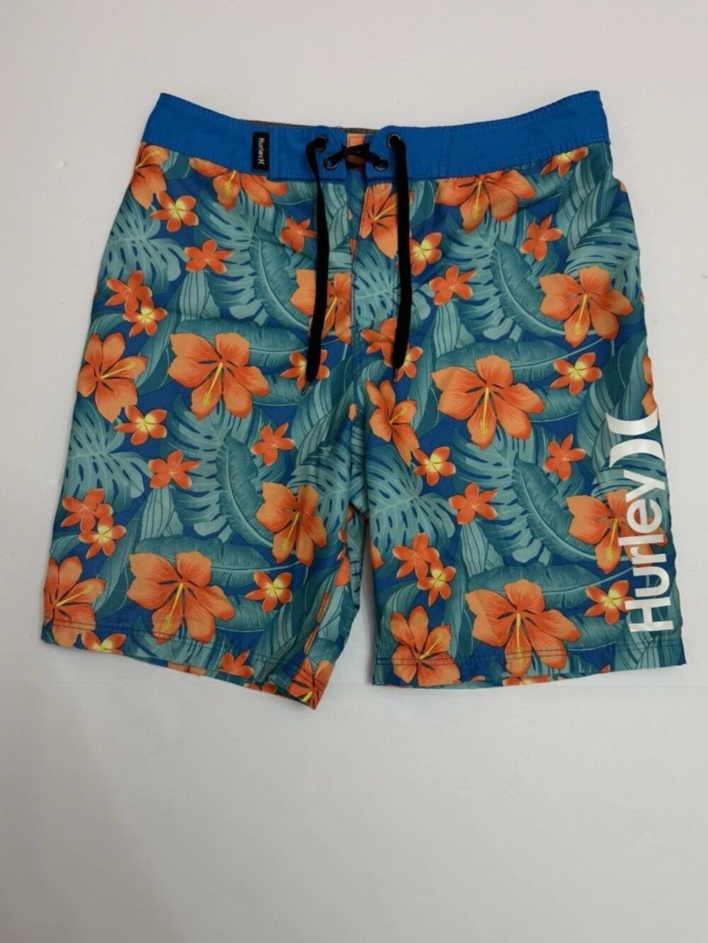 Hurley Board Shorts Youth Size 10/25 Blue Floral Hawaiian Swim Trunks Boys